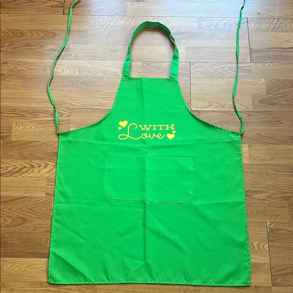Green Apron with Yellow 'With Love' Print